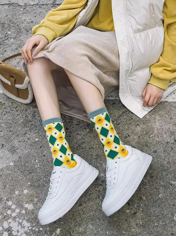 1/3/5 Pairs Sunflower Print Socks Women Mid-Calf French Style Cute Preppy Casual Fashion All Season Daily Wear EU 35-40 US 5-8