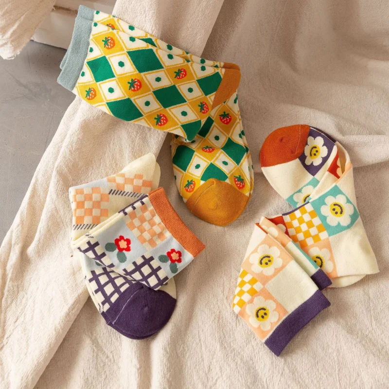1/3/5 Pairs Sunflower Print Socks Women Mid-Calf French Style Cute Preppy Casual Fashion All Season Daily Wear EU 35-40 US 5-8