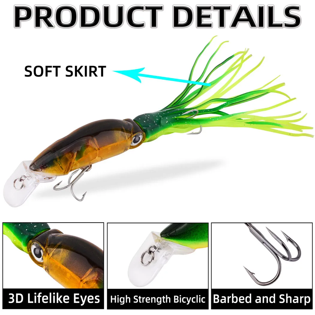 1Pcs 14cm 40g Octopus Fishing Lure 6 Colors Squid Hard Bait High Carbon Steel Hook Octopus Crank For Tuna Sea Allure Tools