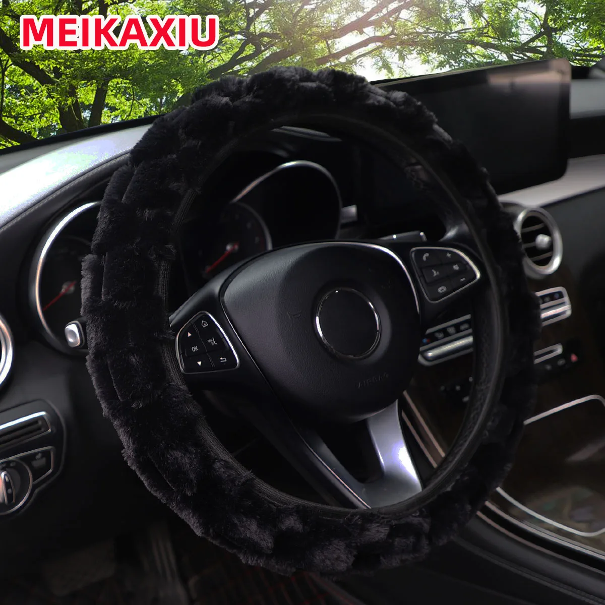 3D Artificial Rabbit Fur Steering Wheel Cover for Women Car Inner Ring Free 14.5-15 Inch Decorative Accessory