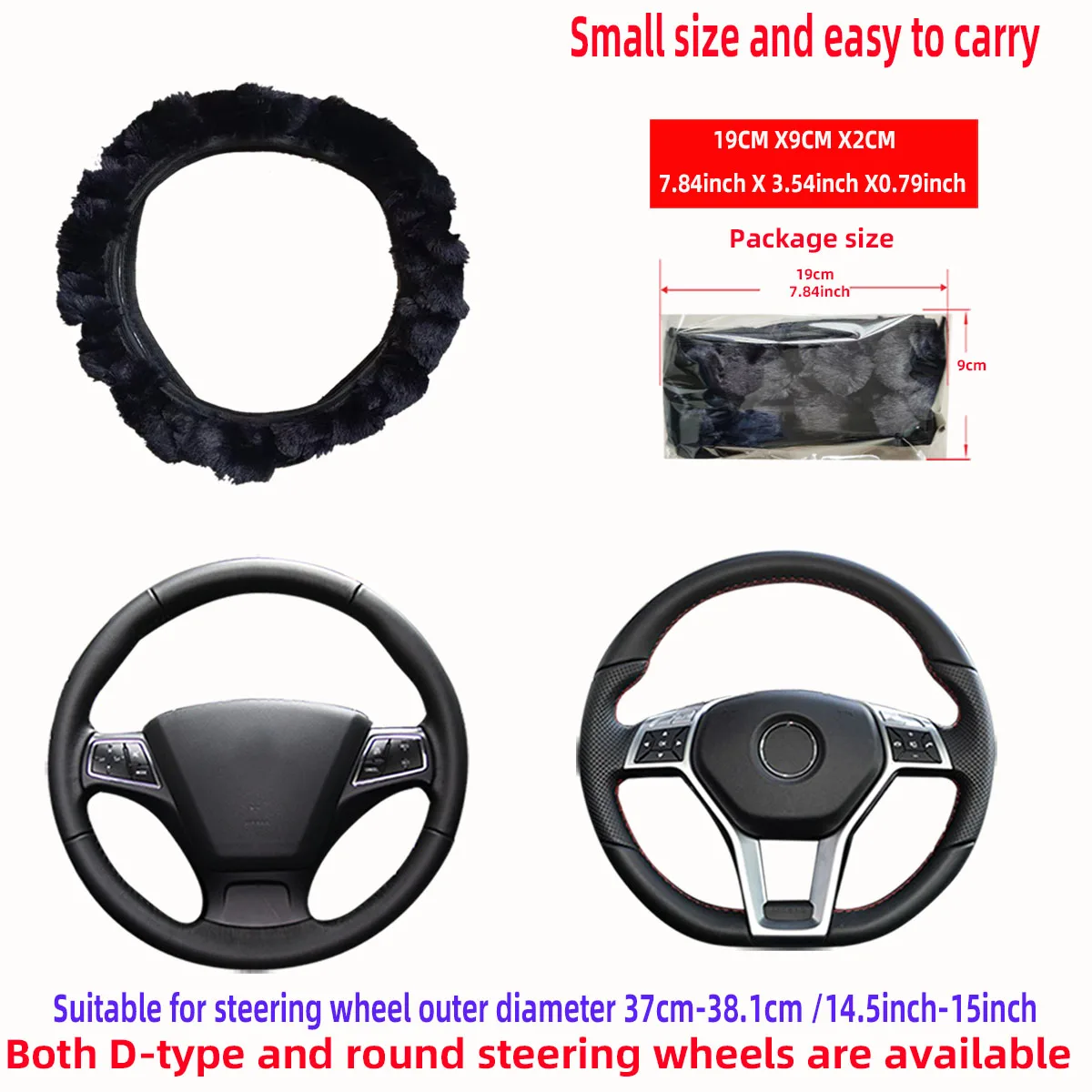 3D Artificial Rabbit Fur Steering Wheel Cover for Women Car Inner Ring Free 14.5-15 Inch Decorative Accessory
