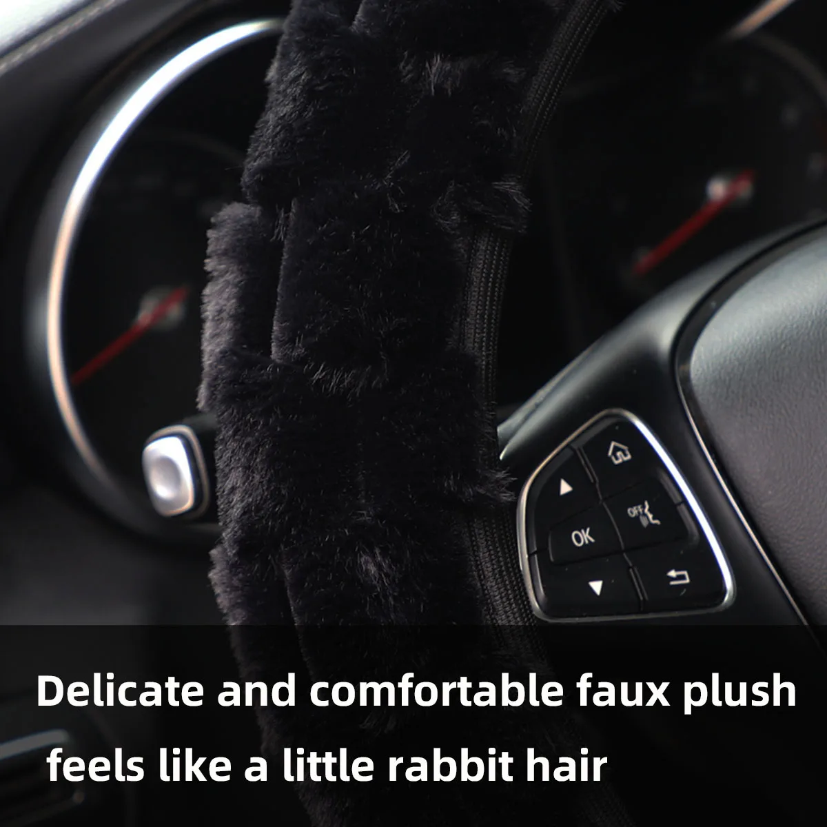 3D Artificial Rabbit Fur Steering Wheel Cover for Women Car Inner Ring Free 14.5-15 Inch Decorative Accessory