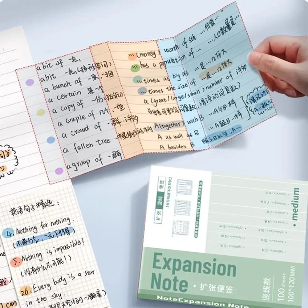 100PCS/Set Expansion Sticky Notes Students Extensible Self-Adhesive Memo Pad Tearable Sticky Labels Sticker For School Office