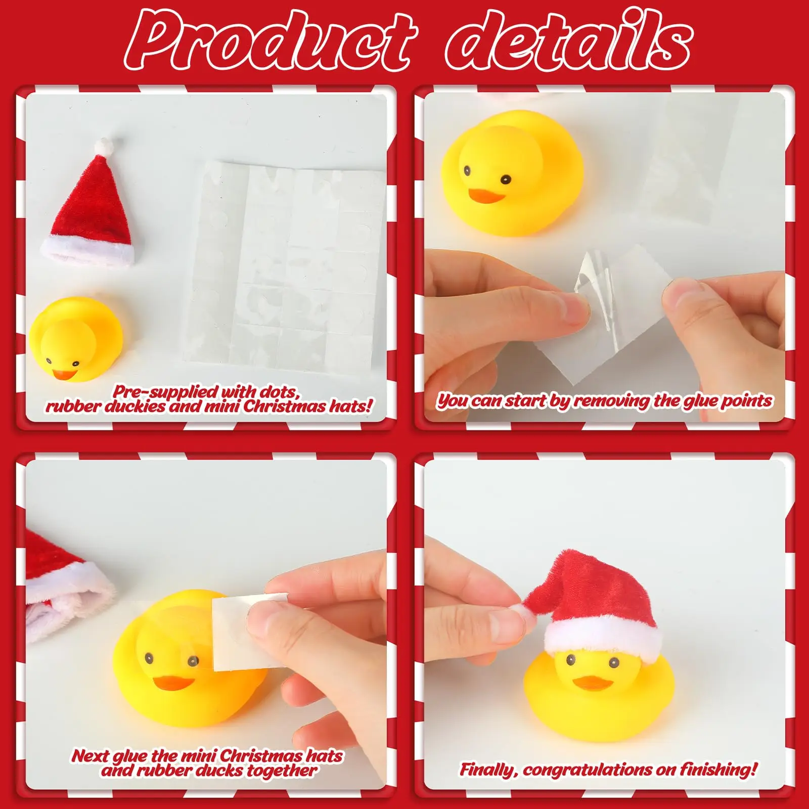Christmas Rubber Ducks with Christmas Hats - Small, Yellow, Floating, Squeaky Bathtub Toys for Girls Boys Shower