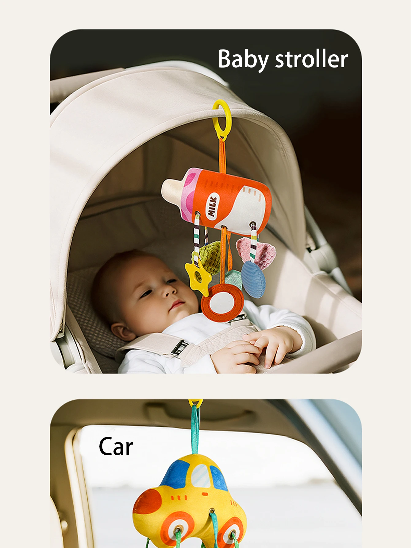 Baby Bed Bell Toy Car Milk Bottle Themed Bed Hanging Rattle Decoration Infant Soothing Stroller Hanging Piece
