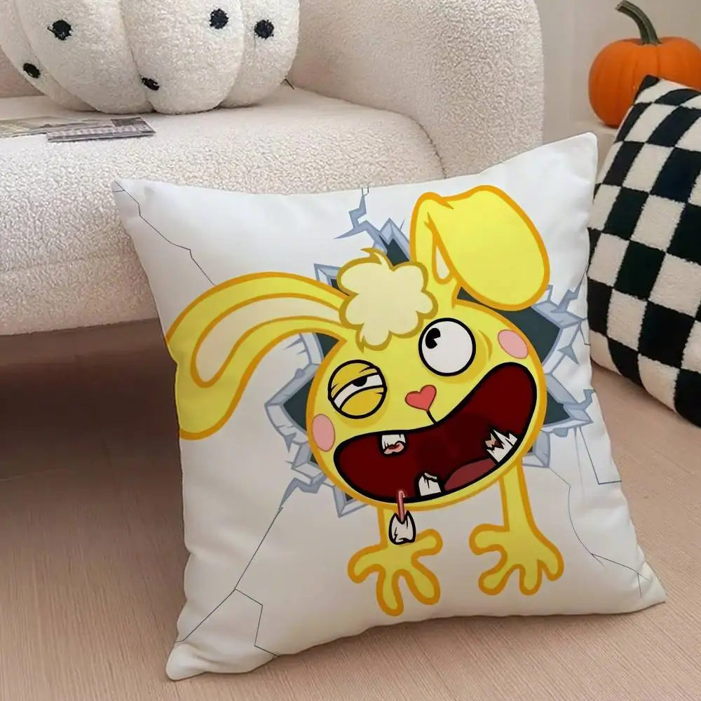 H-Happy Tree F-Friends N-Nutty Pillow Case Anti-dustmite Pillowcase Invisible Zipper Silky Short Plush Sofa Cushion Cover