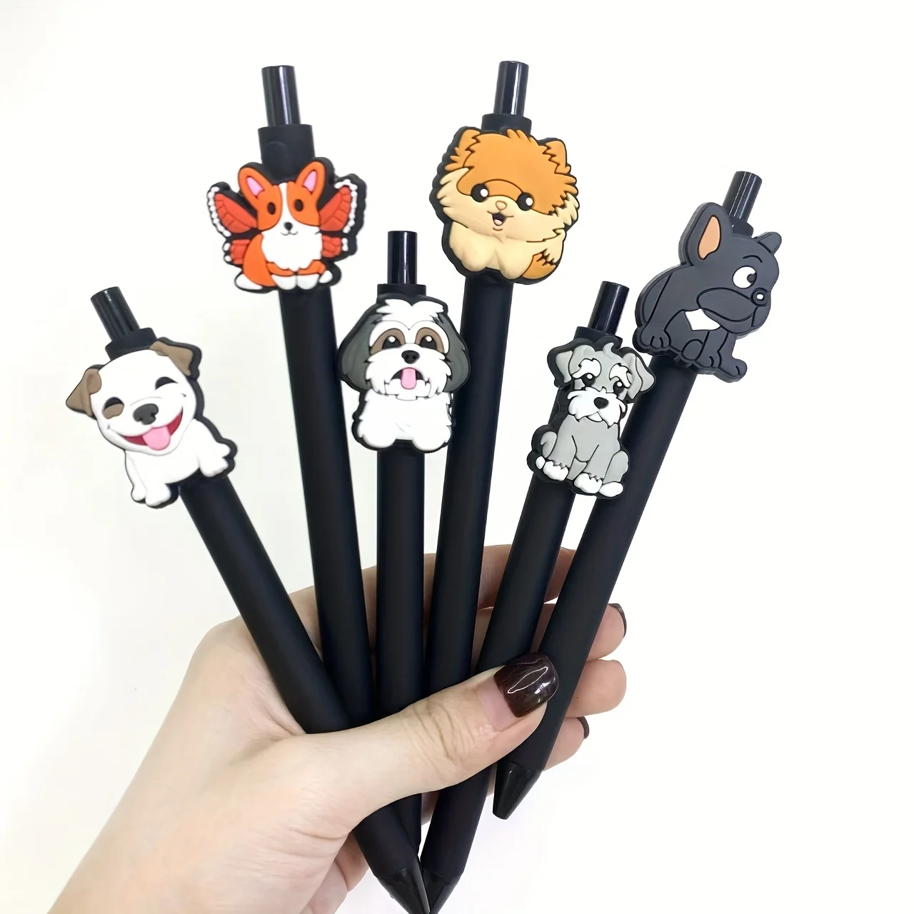 6Pcs/12Pcs Lively Dog Pattern Patch Pen Animal Dog Theme Press Ballpoint Pen Office and Learning Special Writing Pen