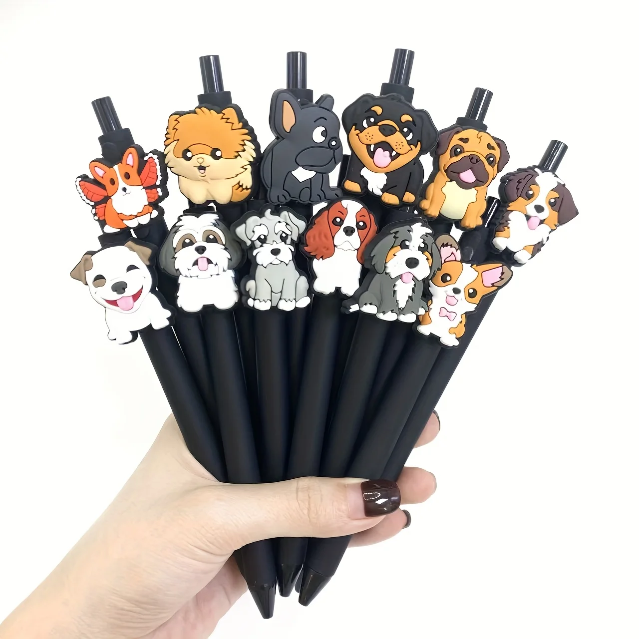 6Pcs/12Pcs Lively Dog Pattern Patch Pen Animal Dog Theme Press Ballpoint Pen Office and Learning Special Writing Pen