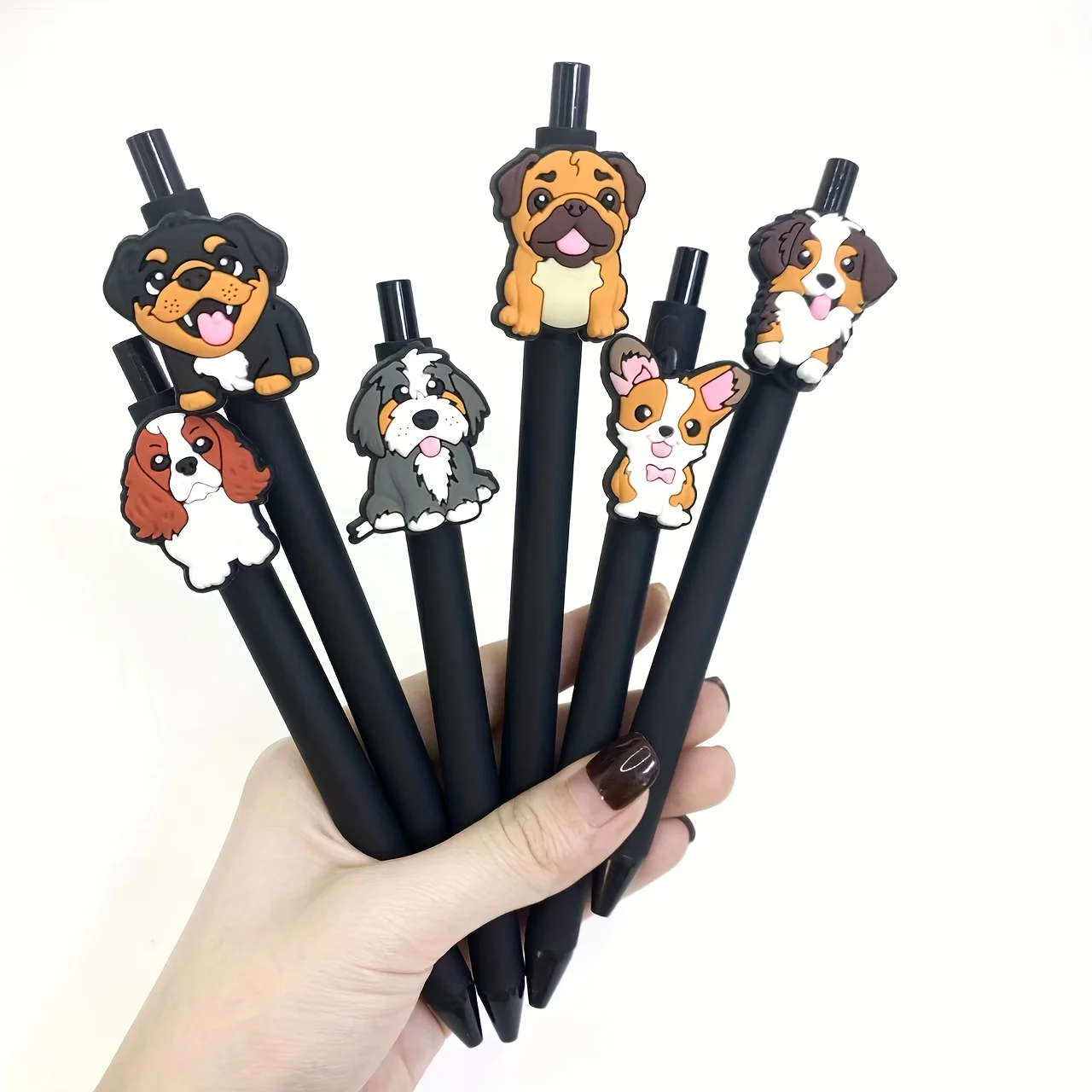 6Pcs/12Pcs Lively Dog Pattern Patch Pen Animal Dog Theme Press Ballpoint Pen Office and Learning Special Writing Pen