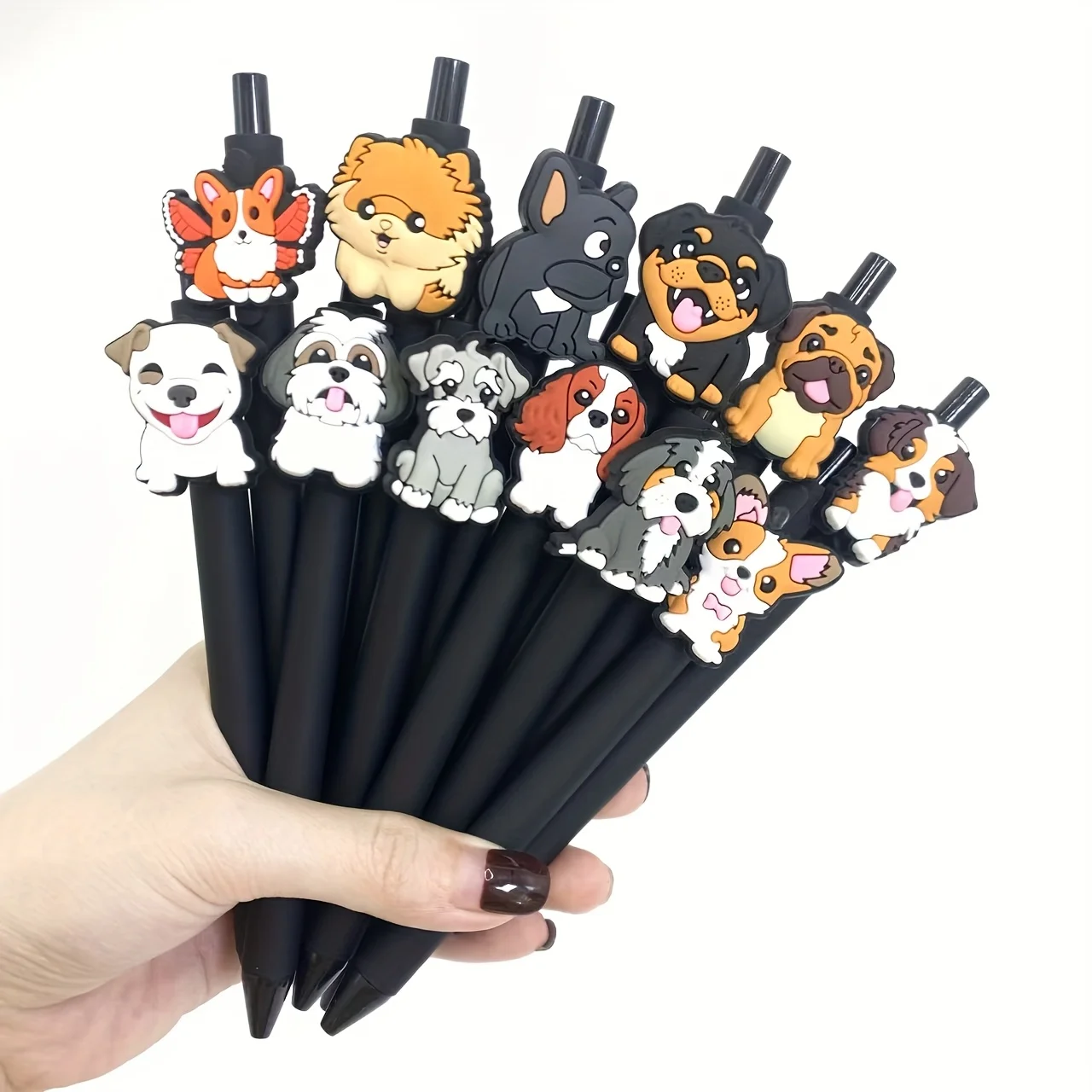 6Pcs/12Pcs Lively Dog Pattern Patch Pen Animal Dog Theme Press Ballpoint Pen Office and Learning Special Writing Pen
