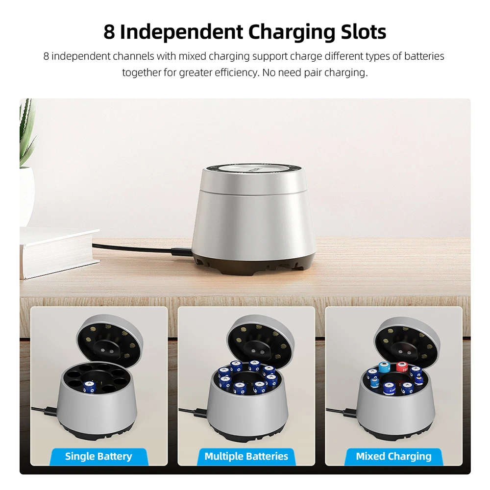 XTAR L8 BOX AA/AAA Battery Charger - 8-Slot Fast Charging & Storage Box with Smart LED & Full ProtectionsProtections