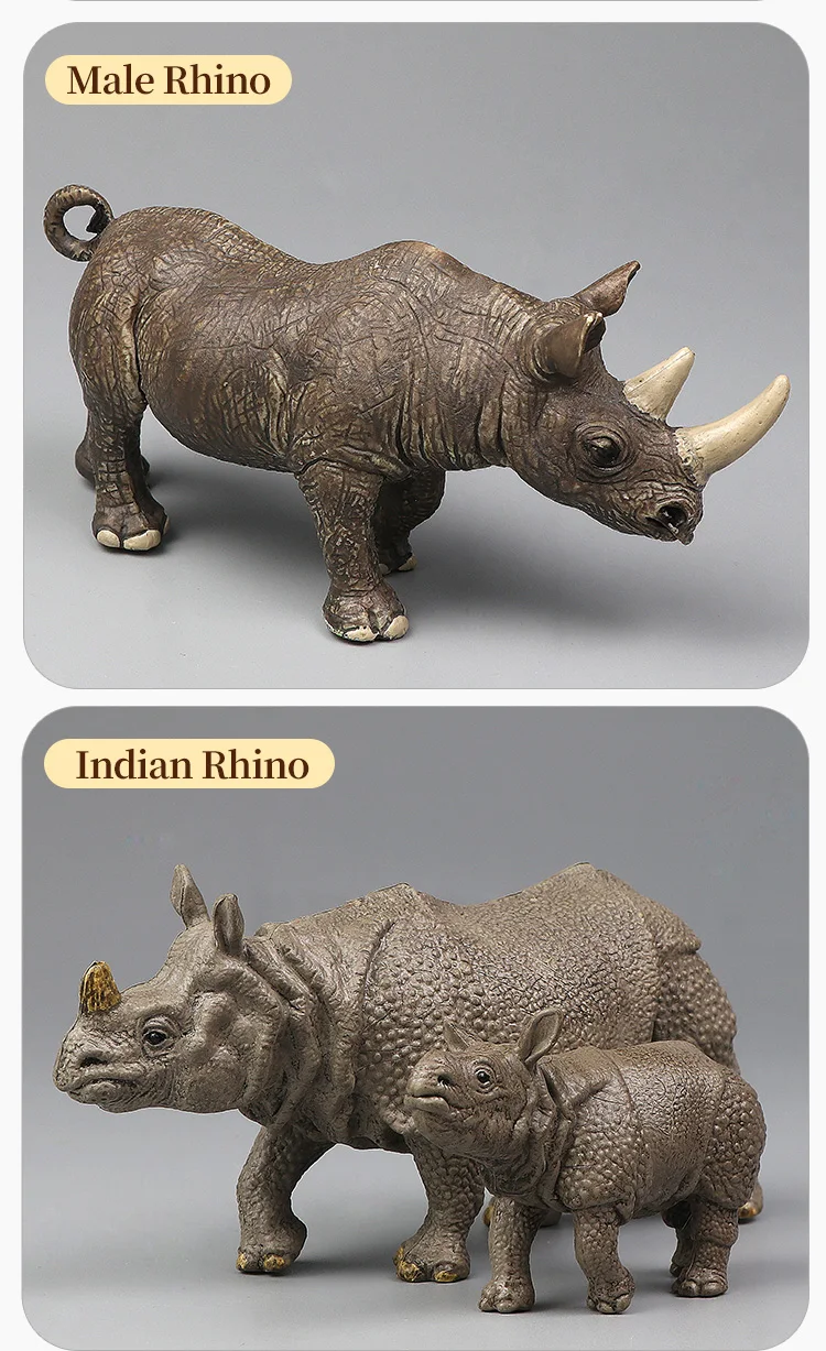 Simulation Wild Animal Model Rhino Indian Rhinoceros PVC Home Ornament Animal Educational Toy For Kids Gift