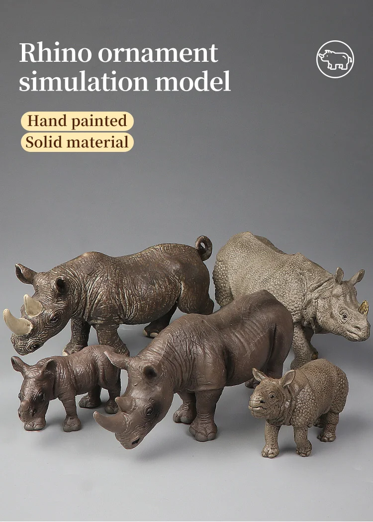 Simulation Wild Animal Model Rhino Indian Rhinoceros PVC Home Ornament Animal Educational Toy For Kids Gift