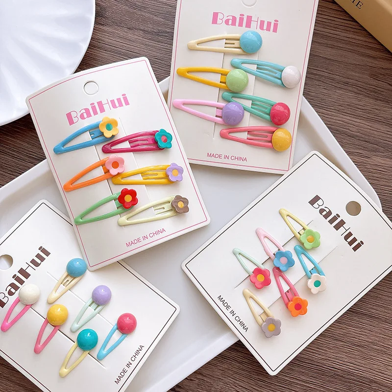 6pcs Cute Candy Color Children's Side Bb Clip Bangs Sweet Girl Flower Hairpin Headwear Girls Kids Hair Accessories