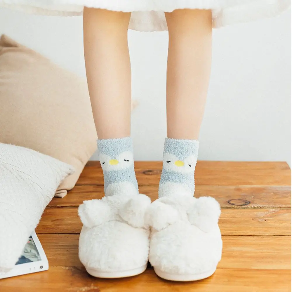 Lovely Cartoon Animals in Autumn and Winter Cat pig panda Sleeping Socks Home Floor Socks Plush ThiCkened Warm Middle Tube Socks
