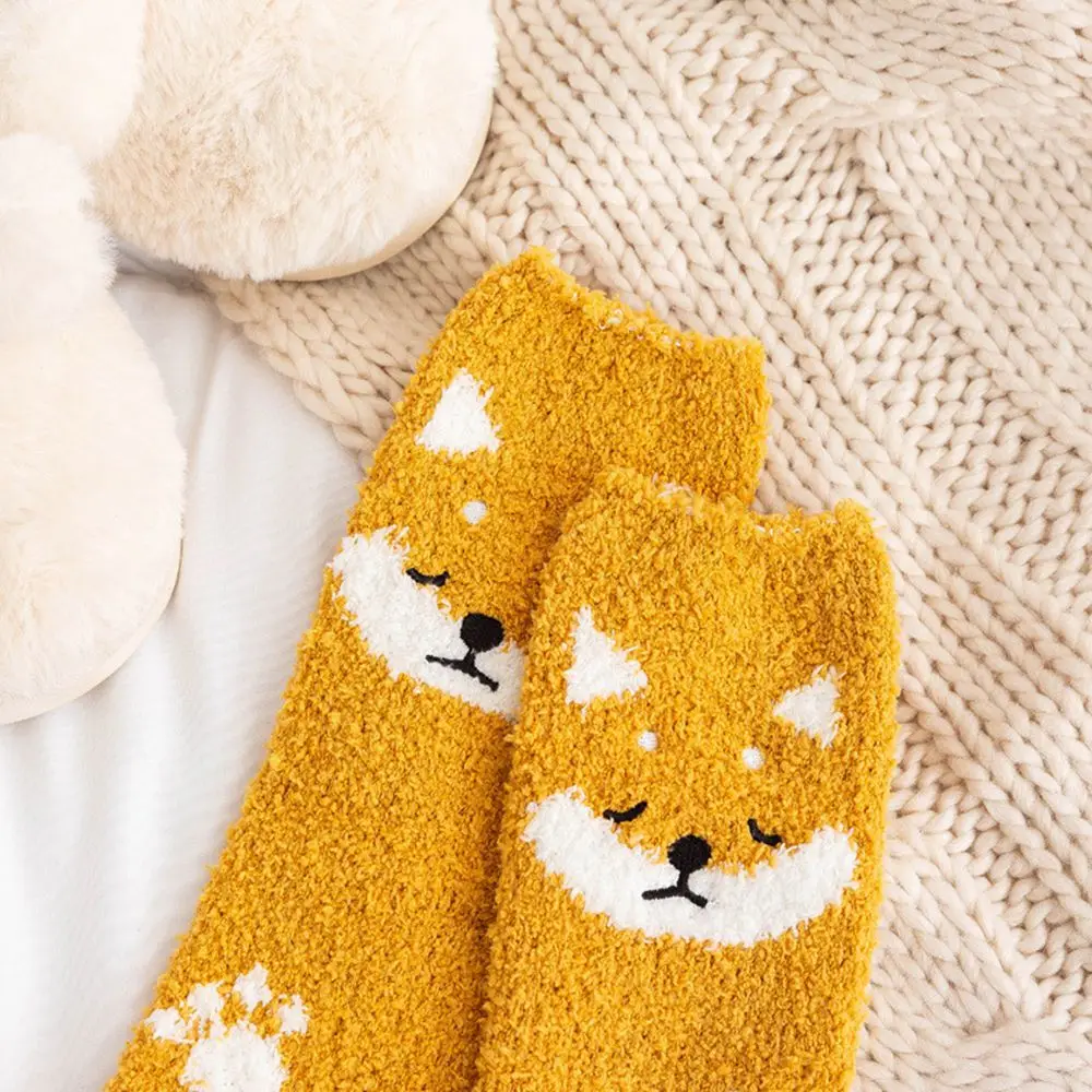 Lovely Cartoon Animals in Autumn and Winter Cat pig panda Sleeping Socks Home Floor Socks Plush ThiCkened Warm Middle Tube Socks