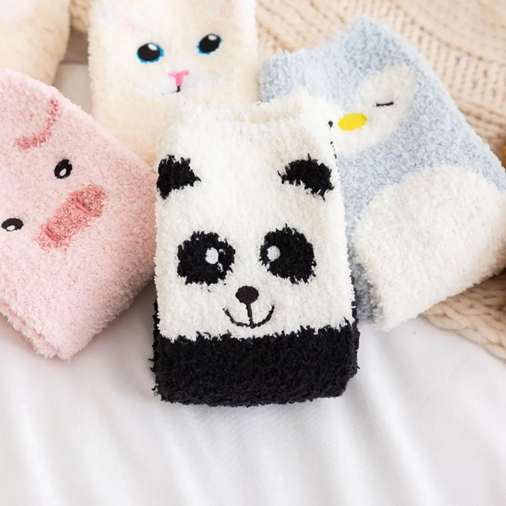 Lovely Cartoon Animals in Autumn and Winter Cat pig panda Sleeping Socks Home Floor Socks Plush ThiCkened Warm Middle Tube Socks