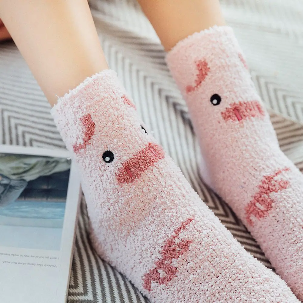 Lovely Cartoon Animals in Autumn and Winter Cat pig panda Sleeping Socks Home Floor Socks Plush ThiCkened Warm Middle Tube Socks