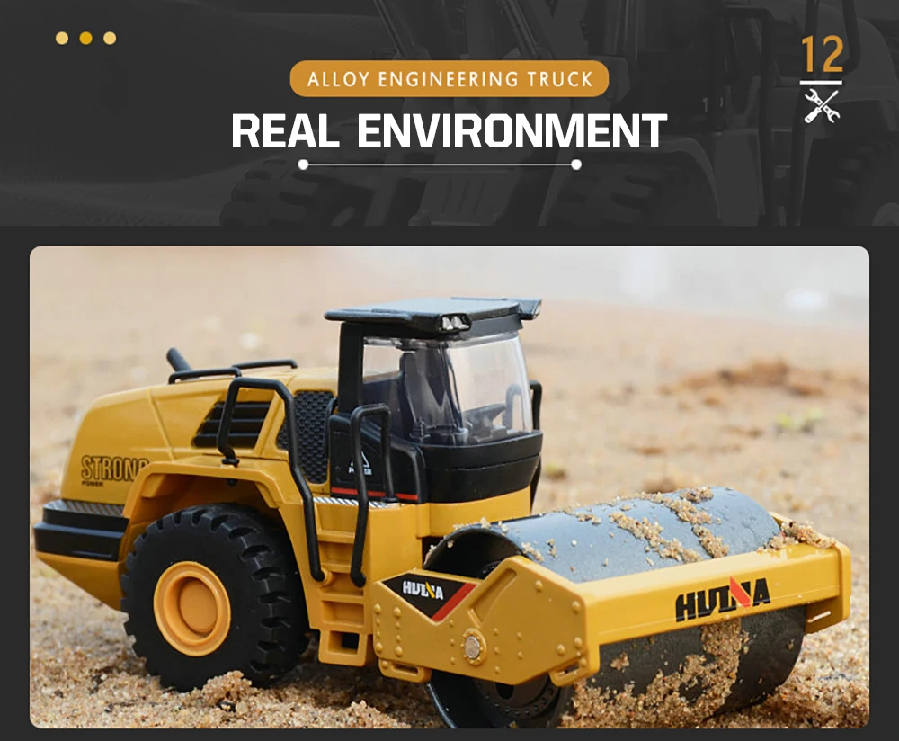 HUINA 1/50 High Simulation Alloy Toys Die-cast Navvy Loader Bulldozer Engineering Construction Car Toys for Boys Kids Xmas Gifts