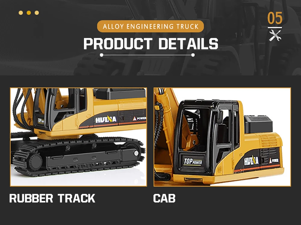 HUINA 1/50 High Simulation Alloy Toys Die-cast Navvy Loader Bulldozer Engineering Construction Car Toys for Boys Kids Xmas Gifts