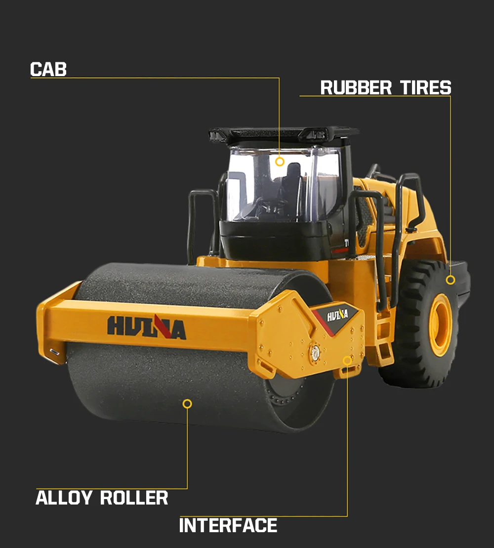 HUINA 1/50 High Simulation Alloy Toys Die-cast Navvy Loader Bulldozer Engineering Construction Car Toys for Boys Kids Xmas Gifts