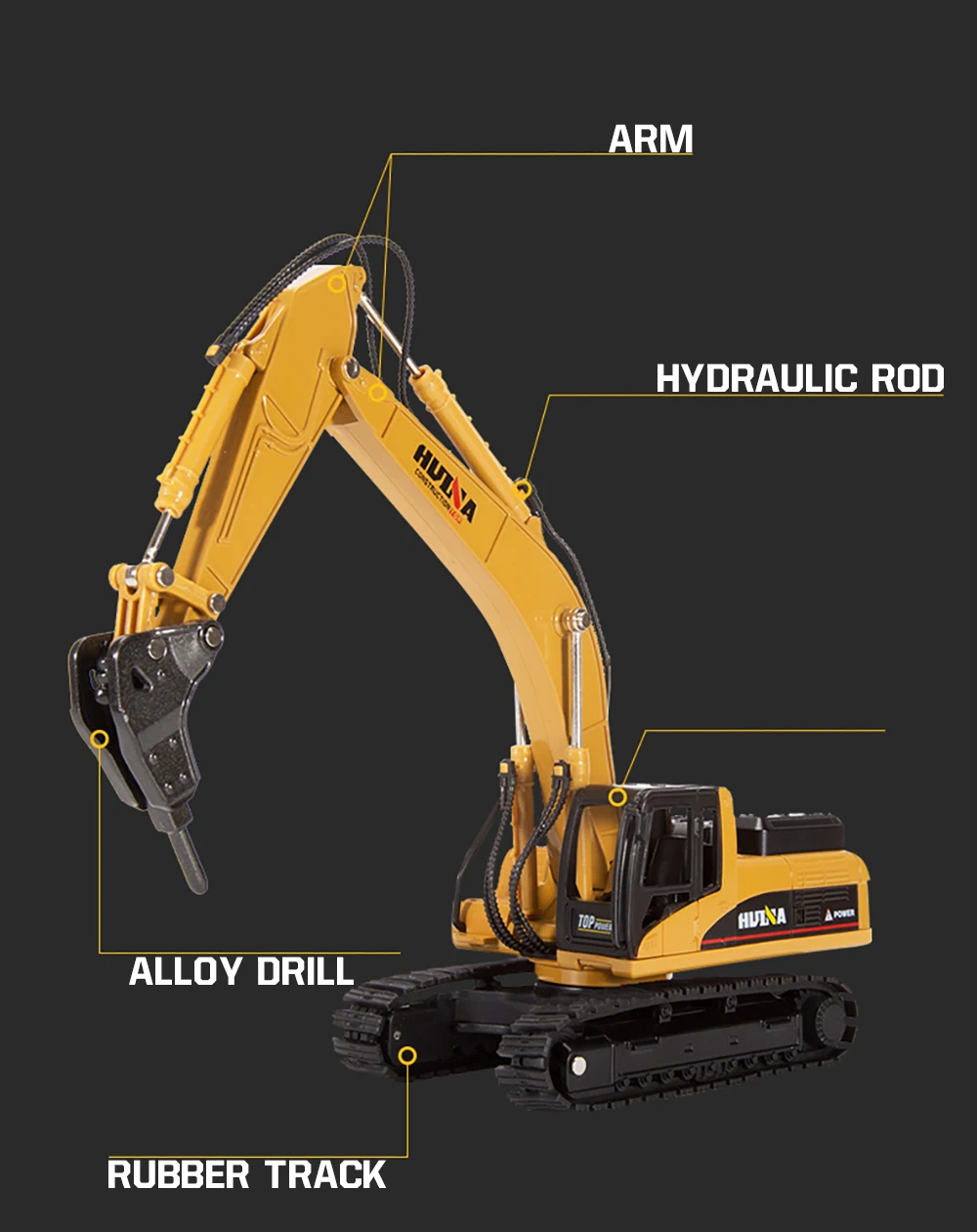 HUINA 1/50 High Simulation Alloy Toys Die-cast Navvy Loader Bulldozer Engineering Construction Car Toys for Boys Kids Xmas Gifts