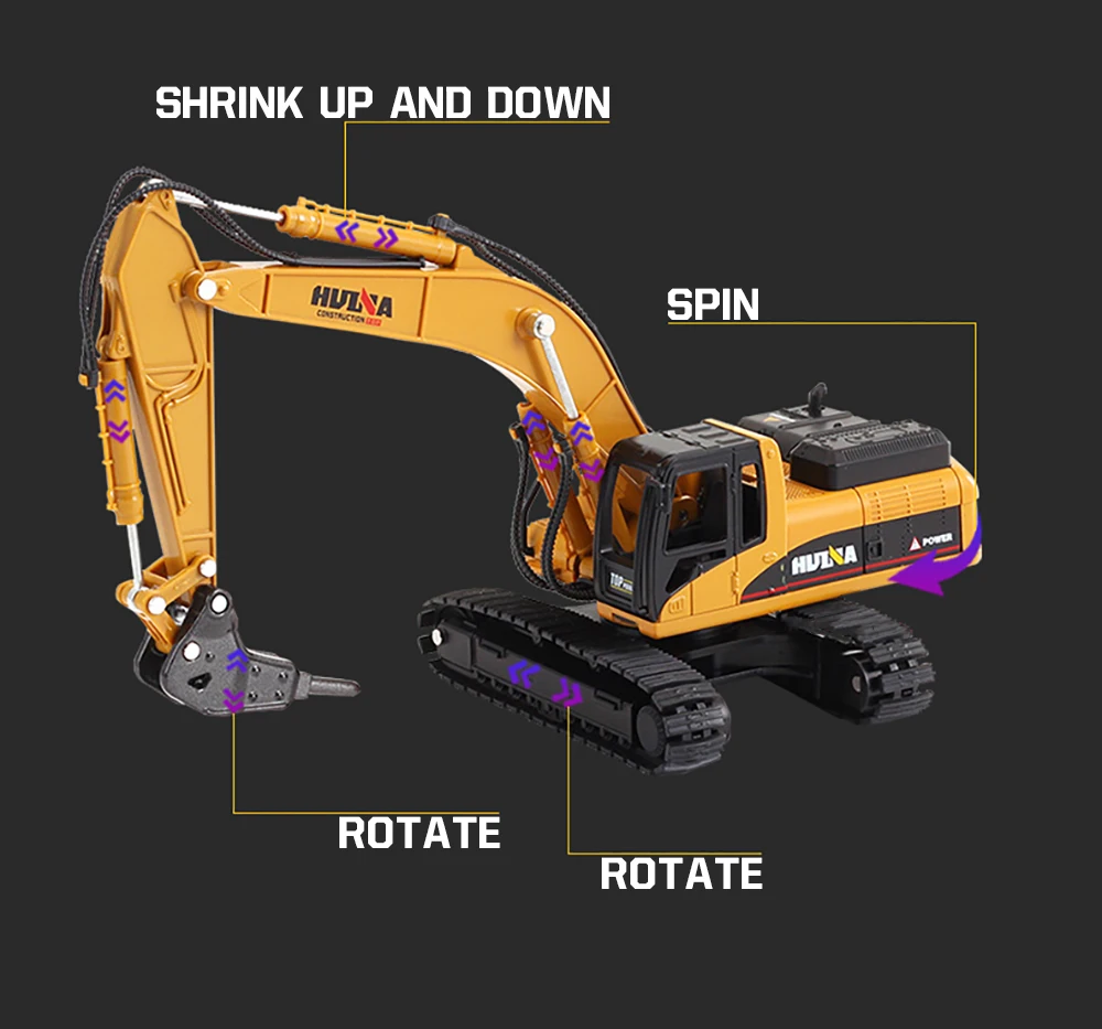 HUINA 1/50 High Simulation Alloy Toys Die-cast Navvy Loader Bulldozer Engineering Construction Car Toys for Boys Kids Xmas Gifts