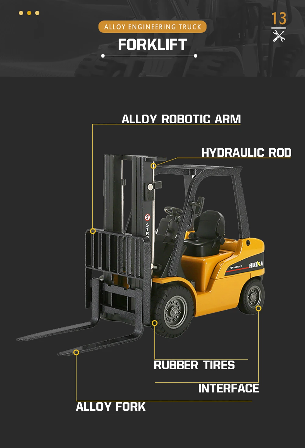 HUINA 1/50 High Simulation Alloy Toys Die-cast Navvy Loader Bulldozer Engineering Construction Car Toys for Boys Kids Xmas Gifts