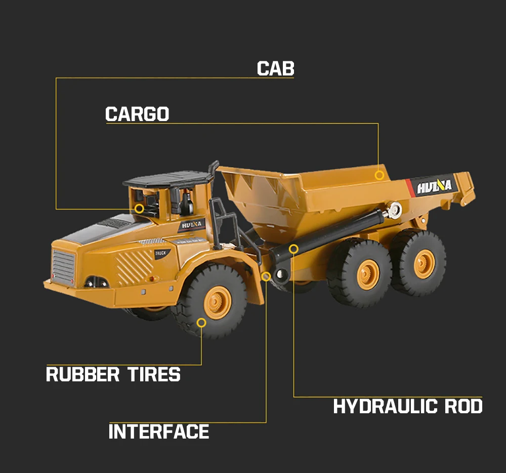 HUINA 1/50 High Simulation Alloy Toys Die-cast Navvy Loader Bulldozer Engineering Construction Car Toys for Boys Kids Xmas Gifts