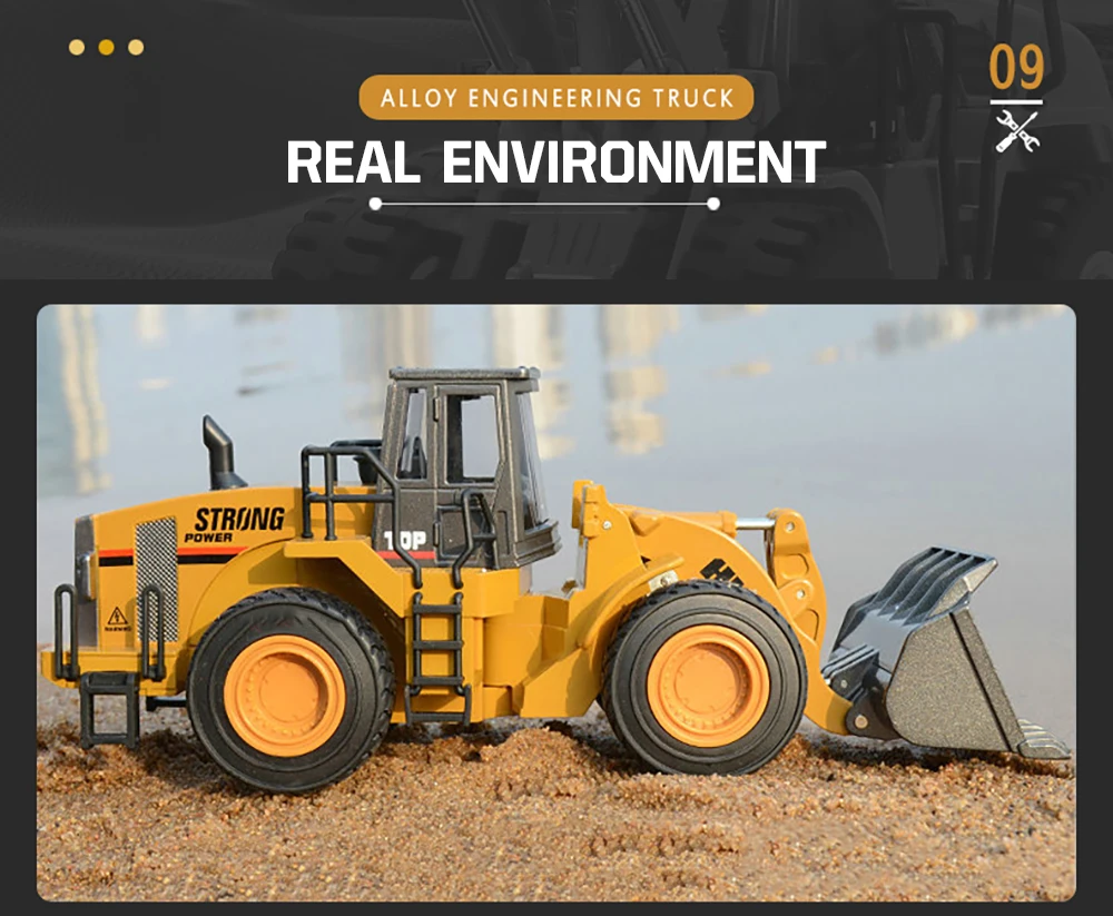 HUINA 1/50 High Simulation Alloy Toys Die-cast Navvy Loader Bulldozer Engineering Construction Car Toys for Boys Kids Xmas Gifts