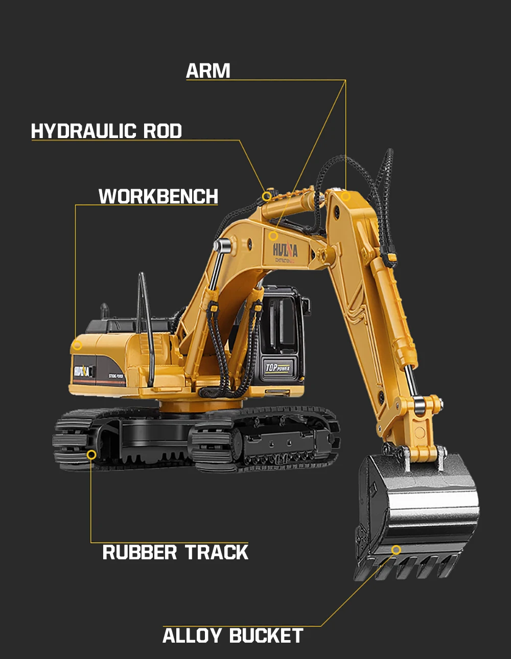 HUINA 1/50 High Simulation Alloy Toys Die-cast Navvy Loader Bulldozer Engineering Construction Car Toys for Boys Kids Xmas Gifts