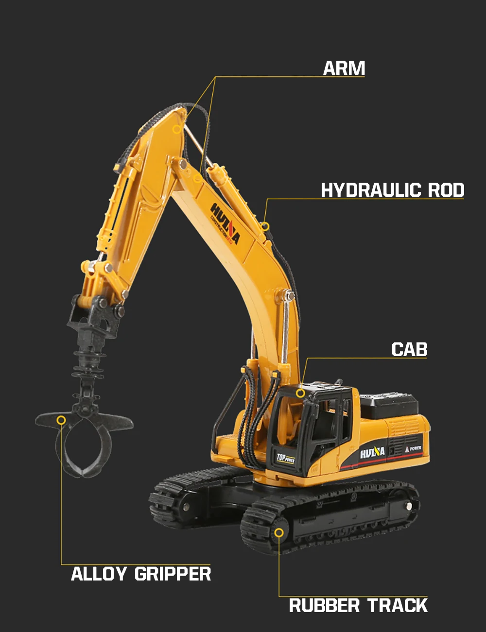 HUINA 1/50 High Simulation Alloy Toys Die-cast Navvy Loader Bulldozer Engineering Construction Car Toys for Boys Kids Xmas Gifts