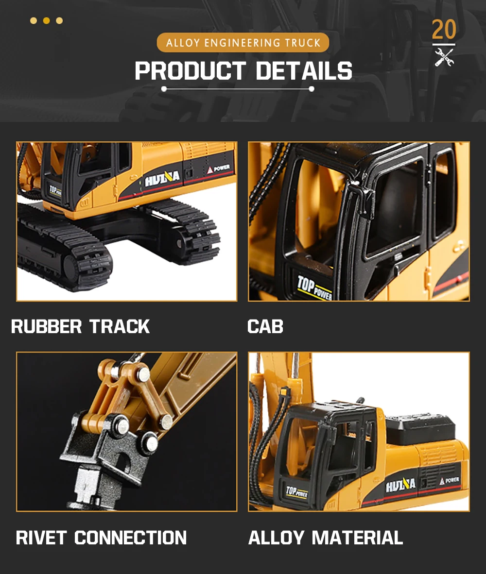 HUINA 1/50 High Simulation Alloy Toys Die-cast Navvy Loader Bulldozer Engineering Construction Car Toys for Boys Kids Xmas Gifts