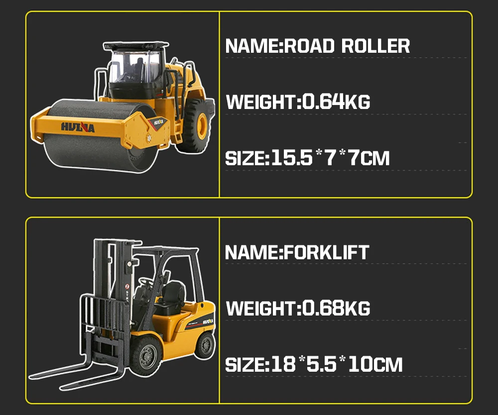 HUINA 1/50 High Simulation Alloy Toys Die-cast Navvy Loader Bulldozer Engineering Construction Car Toys for Boys Kids Xmas Gifts