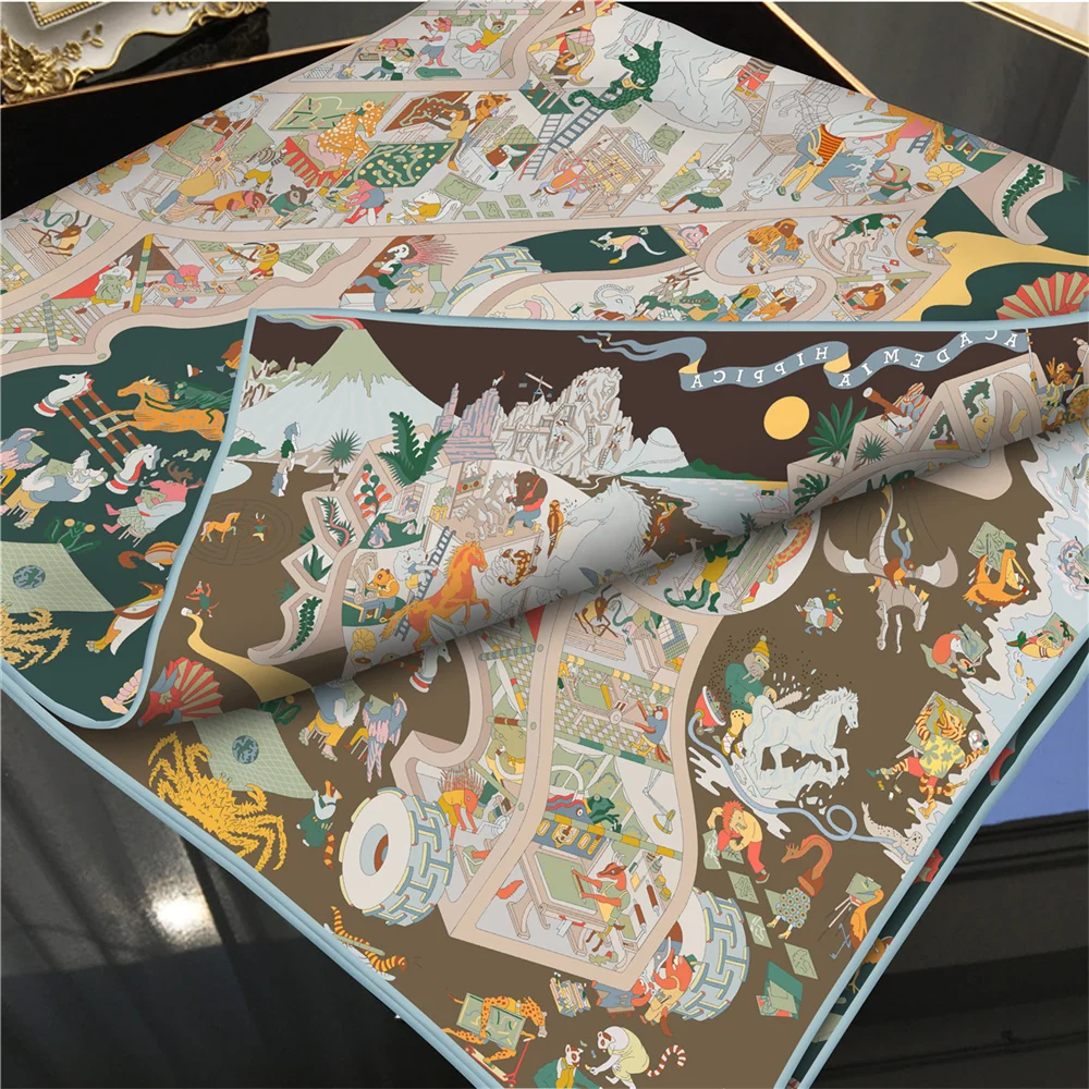 Brand Silk Scarves Wraps Double Printed Twill Silk Scarf Women Shawls Luxury Design Hijabs Fashion Square Curled Shawl 90CM