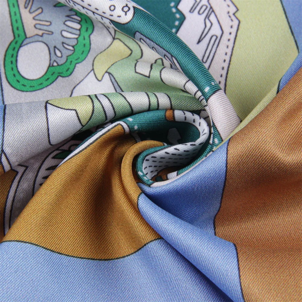 Brand Silk Scarves Wraps Double Printed Twill Silk Scarf Women Shawls Luxury Design Hijabs Fashion Square Curled Shawl 90CM