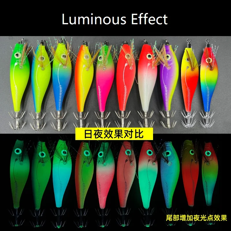 8.5cm 9.5cm Cuttlefish Jigs Octopus egi Lures Fishing Wood Shrimp Lure Luminous Squid Jig Squid Bait Spinnerbait Hook Shrimp
