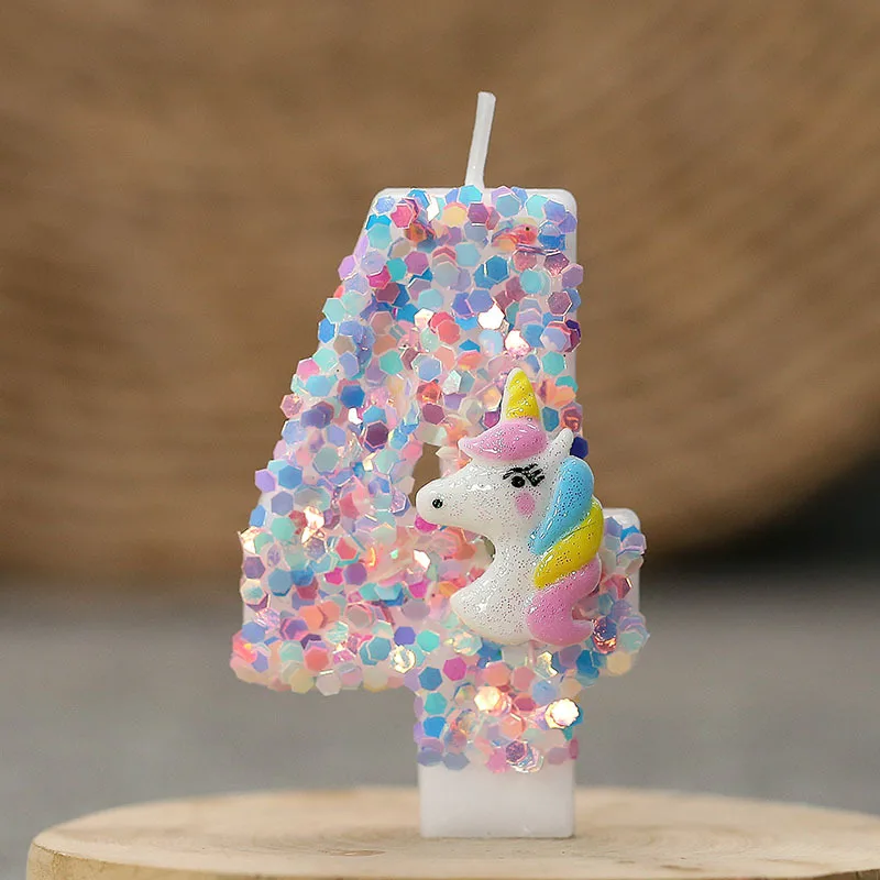 0-9 Number Birthday Candle,Happy Birthday Cake Candle， Unicorn Themed Party Supplies