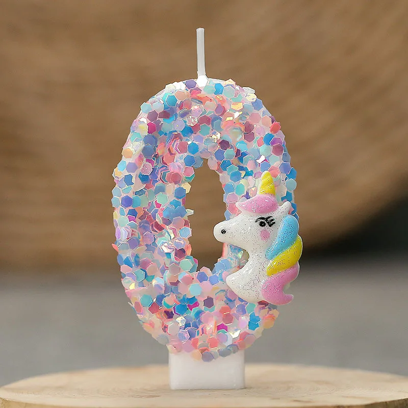 0-9 Number Birthday Candle,Happy Birthday Cake Candle， Unicorn Themed Party Supplies