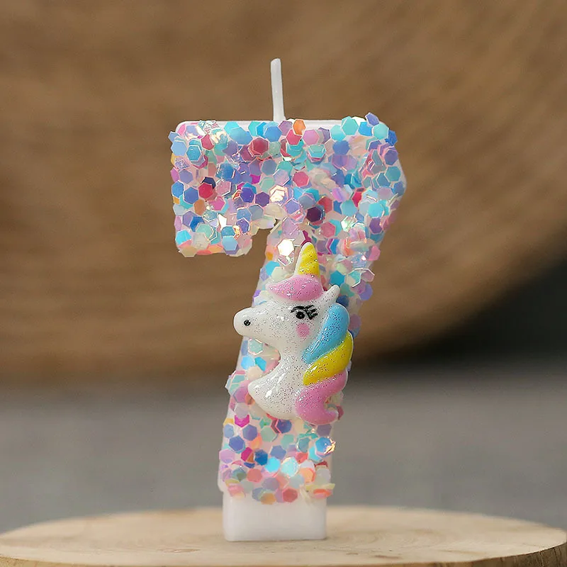 0-9 Number Birthday Candle,Happy Birthday Cake Candle， Unicorn Themed Party Supplies