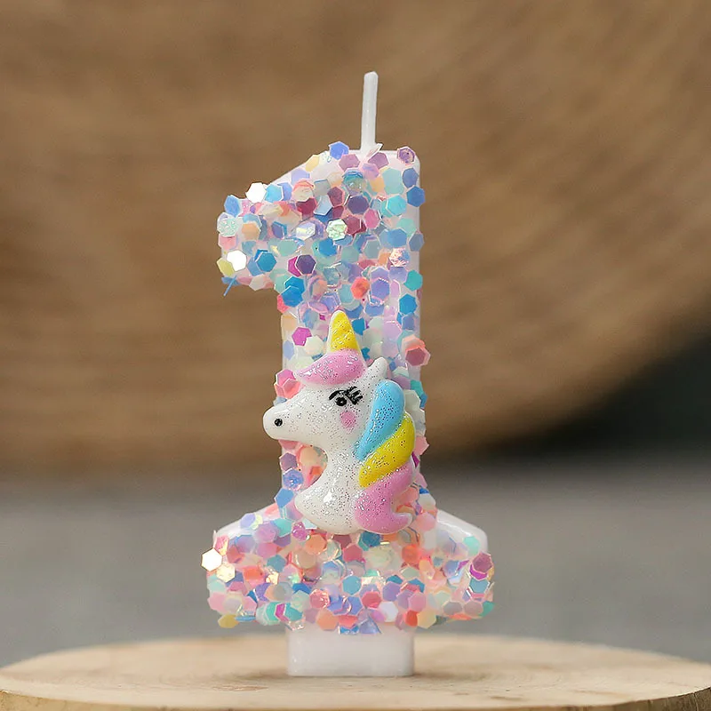 0-9 Number Birthday Candle,Happy Birthday Cake Candle， Unicorn Themed Party Supplies
