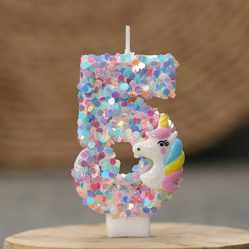 0-9 Number Birthday Candle,Happy Birthday Cake Candle， Unicorn Themed Party Supplies