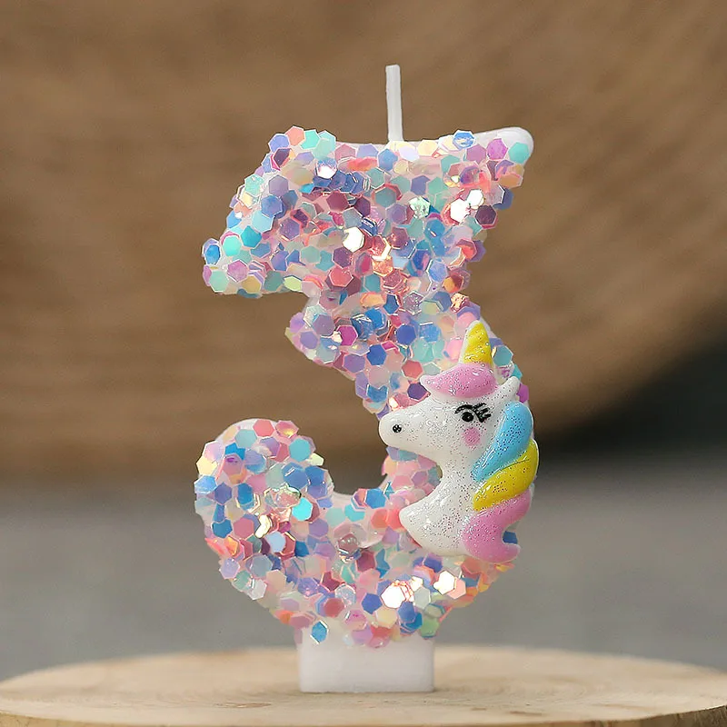 0-9 Number Birthday Candle,Happy Birthday Cake Candle， Unicorn Themed Party Supplies