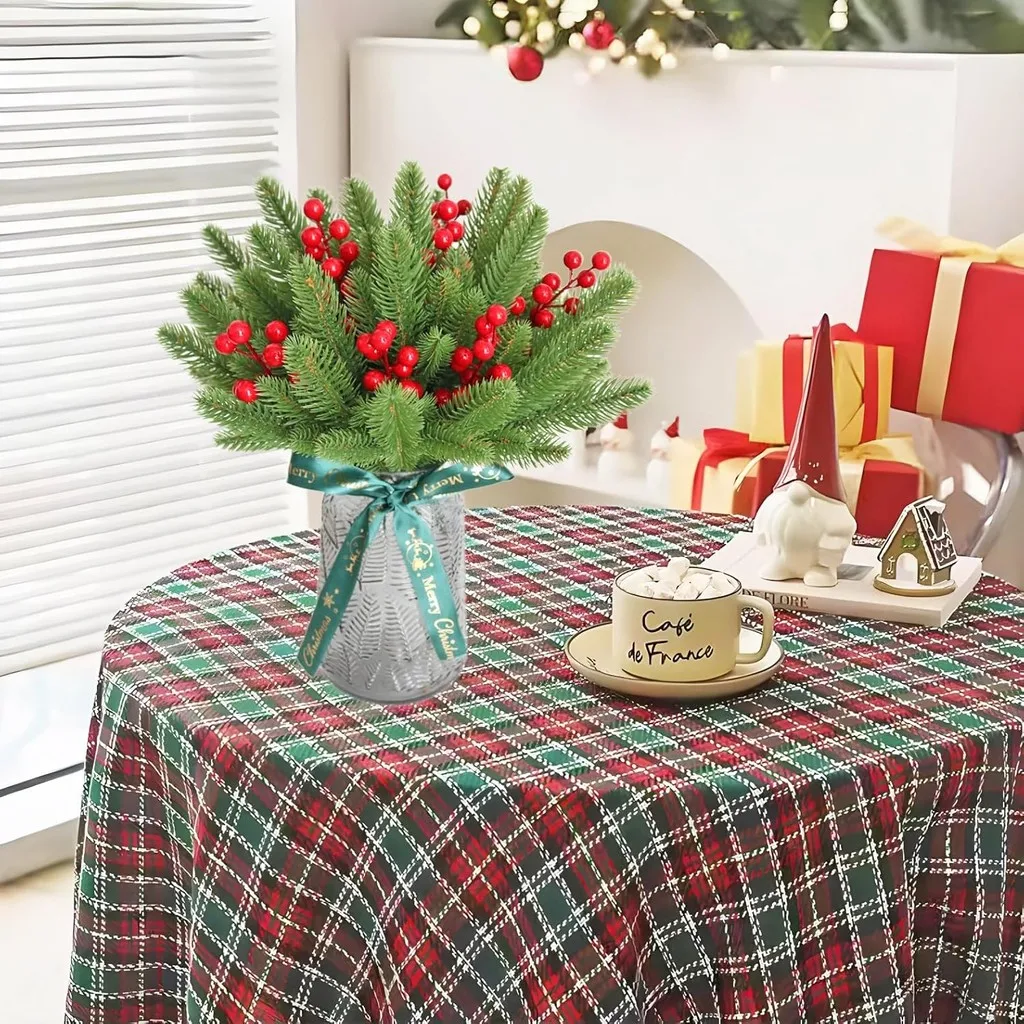 20Pcs Christmas Artificial Pine Needles Branches Green Fake Pine Stems DIY Garland Home Party Decoration Xmas New Year Gifts