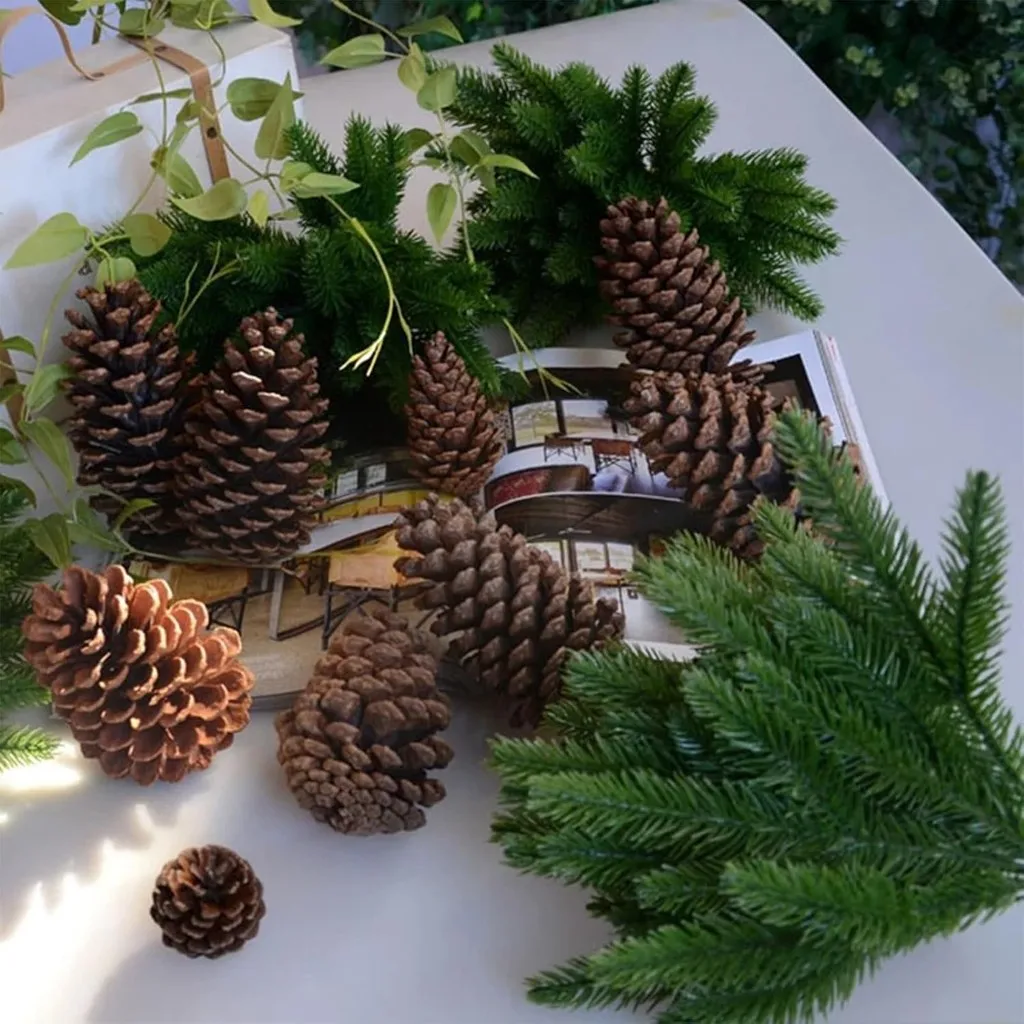 20Pcs Christmas Artificial Pine Needles Branches Green Fake Pine Stems DIY Garland Home Party Decoration Xmas New Year Gifts