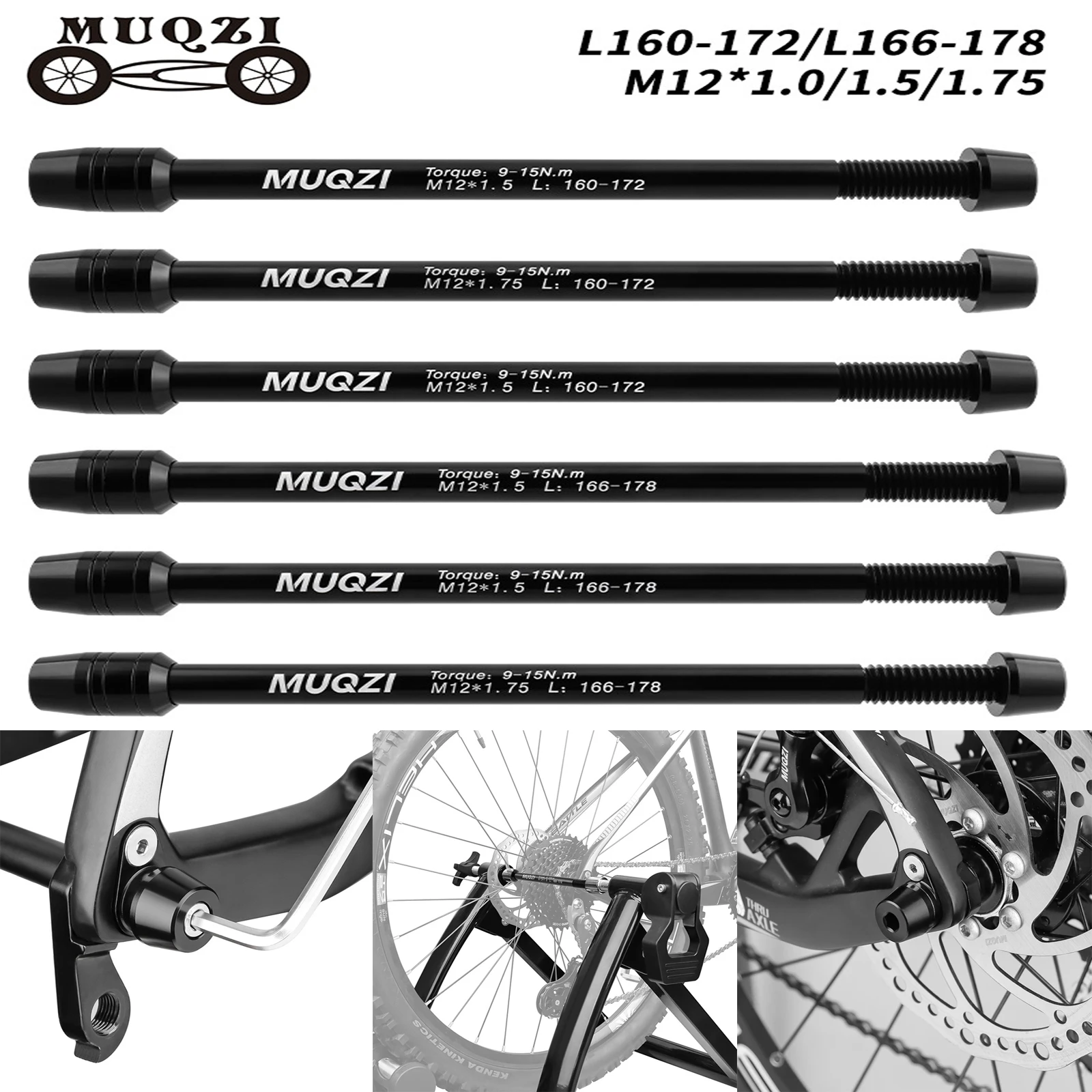 MUQZI Mountain Road Bike Trainer Thru Axle Adapter Conversion Kit Shaft Bike Wheels Quick Release Skewers M12-1.0/1.5/1.75