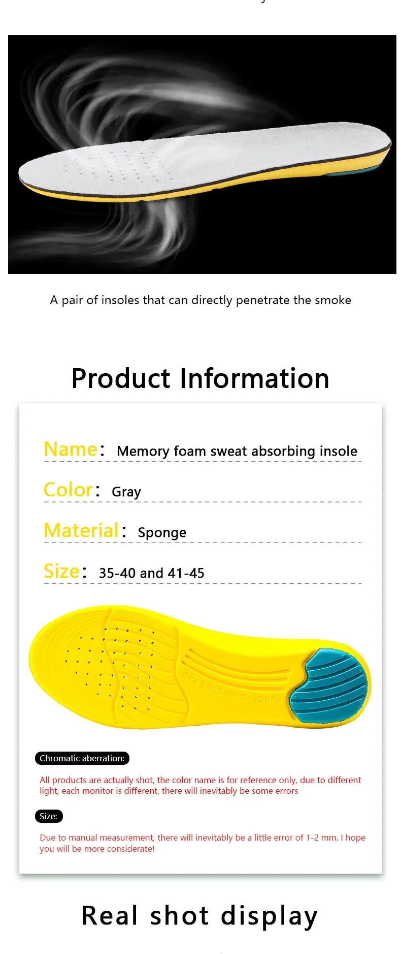 Memory Foam Insoles Sports Midsole Sweat-absorbent Insoles Sneaker Insert Breathable Deodorization Insole Shoe Accessories 1Pair