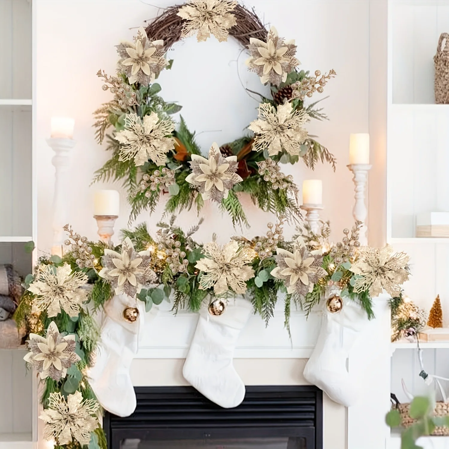 21Pcs Artificial Flowers Berry Bouquet Christmas Decoration Vase for Home Room Decor Fake Flowers Garland Ornament Accessories