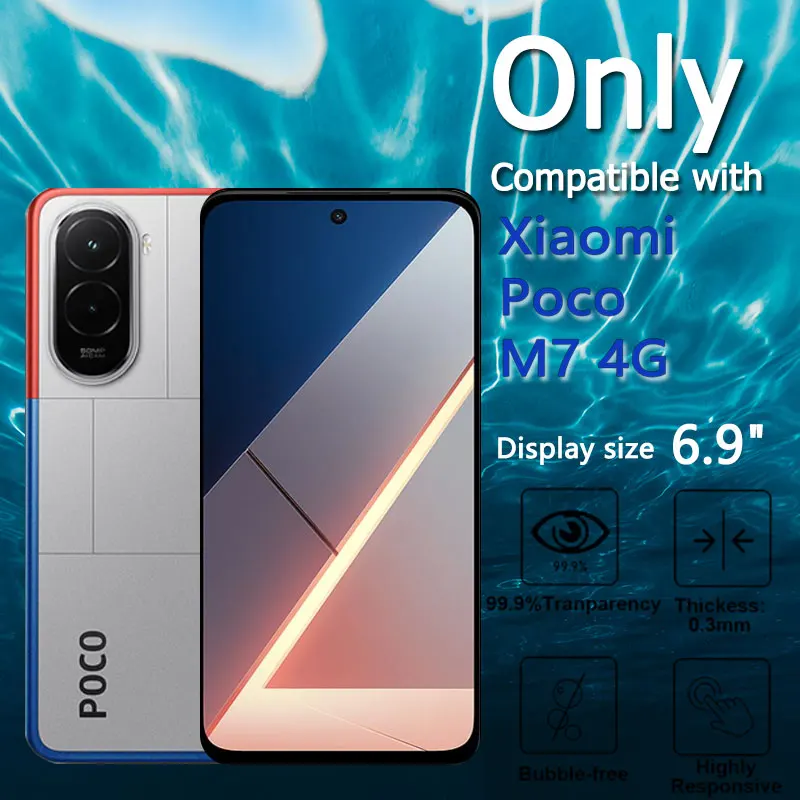 1-4PCS Screen Protector For Xiaomi Poco M7 4G M 7 Tempered Glass Crystal 9H High Aluminum Anti Scratch Case Friendly Fingerprint