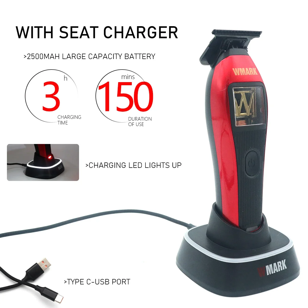 WMARK NG-XT1 Professional Beard Trimmer Hair Clipper 10000RPM Magnetic Motor DLC Blade With Base Charger Men's Grooming Machine